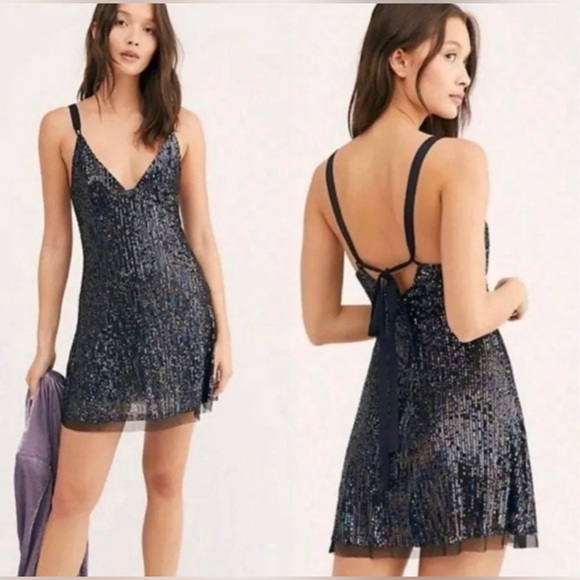 Free People Gunmetal Gray Gold Rush Mini Sequin size Small - Picture 1 of 5
